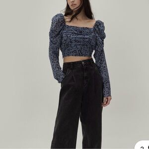 NWT Nasty Gal Blue Leopard Ruched Top